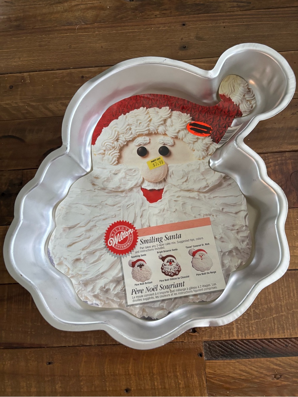 Wilton Silver Smiling Santa Cake Pan with Red Accent